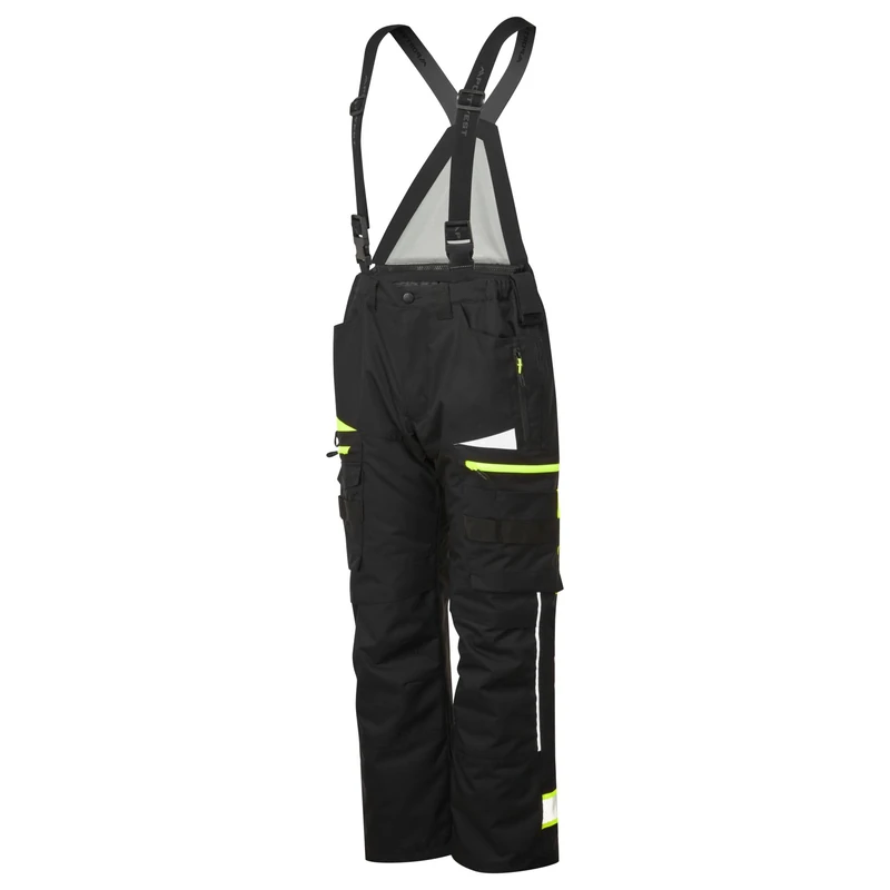 Portwest DX458 Men's Insulated Bib and Brace Work Overalls Detachable Winter Trousers Waterproof Reflective Rain Dungarees Black, 40