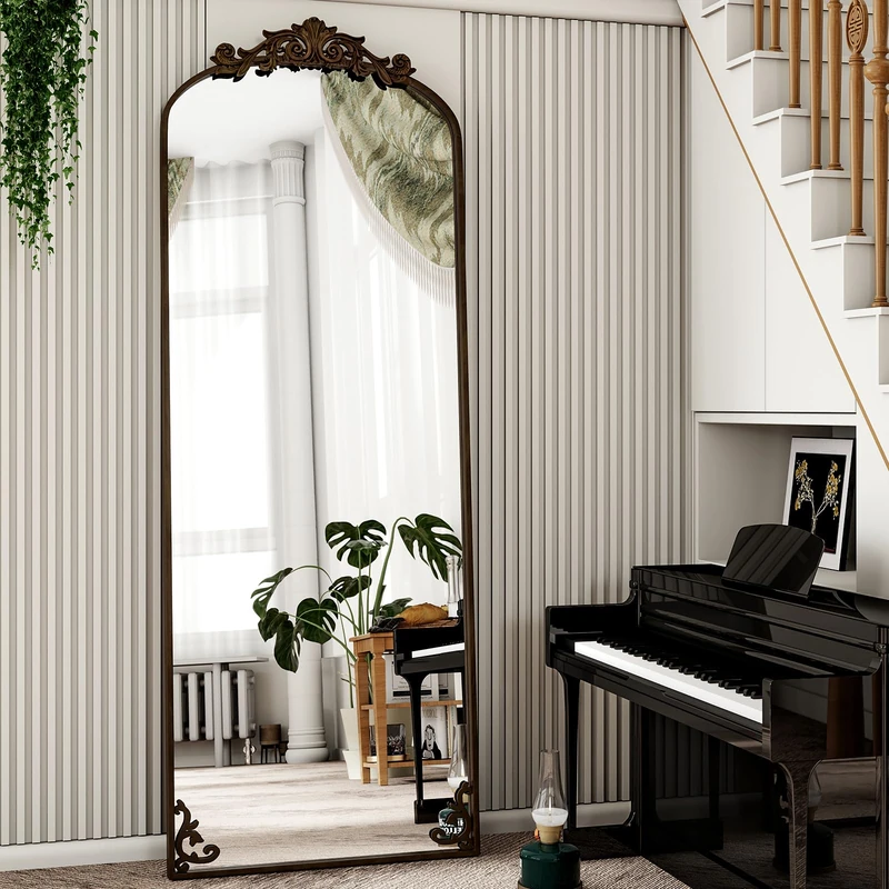 Koonmi Vintage Standing Mirror Full Length, 52x163 cm Shatterproof Gorgeous Floor Body Mirror with Beautiful Retro Engraving Process for Bedroom Hallway, Vintage