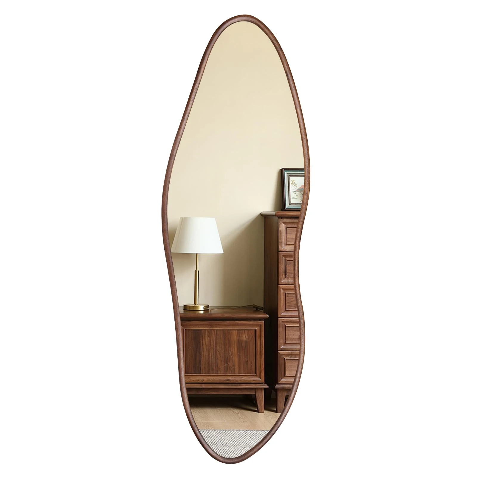 EssOAKence Cloud Shape Solid Oak Wood Mirror Walnut, 64 x 21