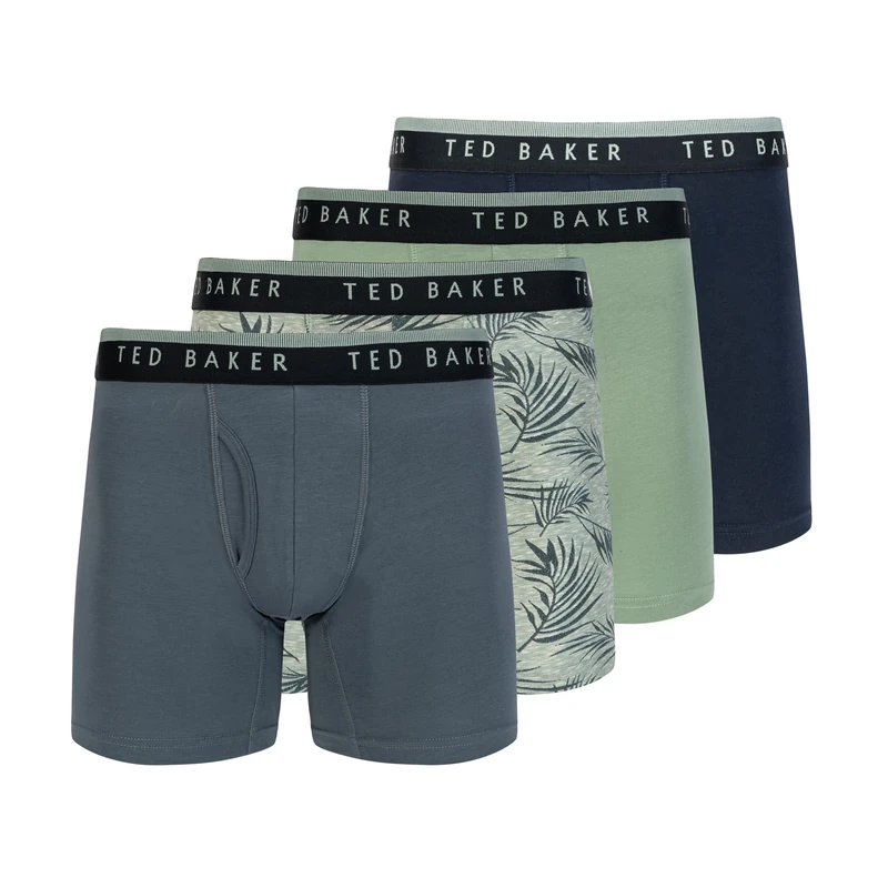 Ted Baker Men's 4 Pack Cotton Stretch Boxer Briefs, Castlerock/Palms/Iceberg Green/Sky, M - Image 1