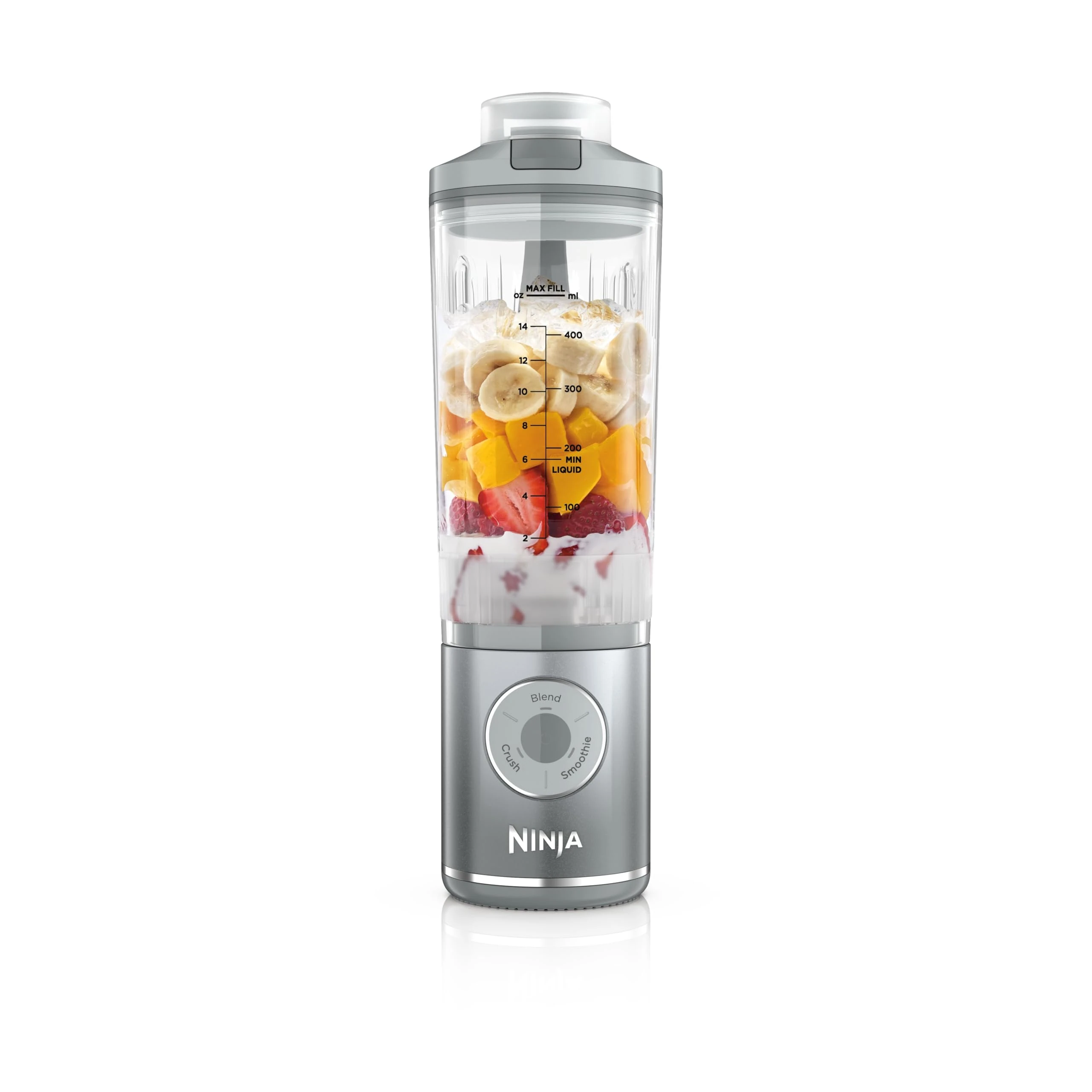 Ninja Blast Max Portable Blender, 570ml, Rechargeable Battery, Blending Cup & Leak-proof Lid, 3x Blend Functions, Makes Smoothies, Protein Shakes, Blends Ice & Frozen Fruit, Silver BC251EUSL