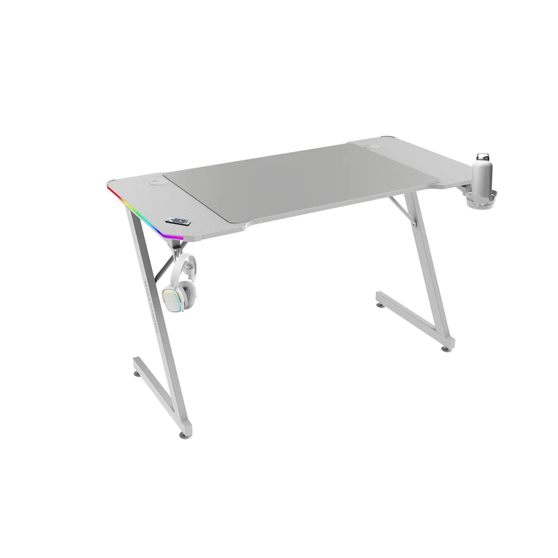 Mars Gaming MGD-X120RGB, Ergonomic Gaming Desk, ARGB Lighting with Remote, Carbon Fiber Surface, XXL Mousepad, Headset & Cup Holder, Cable Management, Gaming Desk 120x60cm, Black