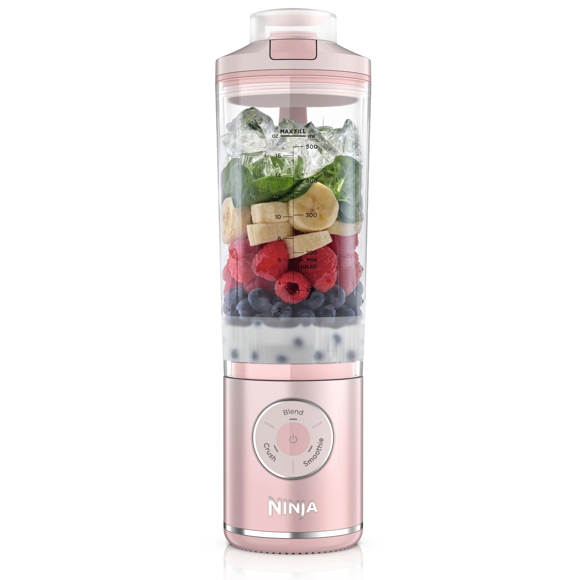 Ninja Blast Max Portable Blender, 570ml, Rechargeable Battery, Blending Cup & Leak-proof Lid, 3x Blend Functions, Makes Smoothies, Protein Shakes, Blends Ice & Frozen Fruit, Dusty Pink BC251EUPK