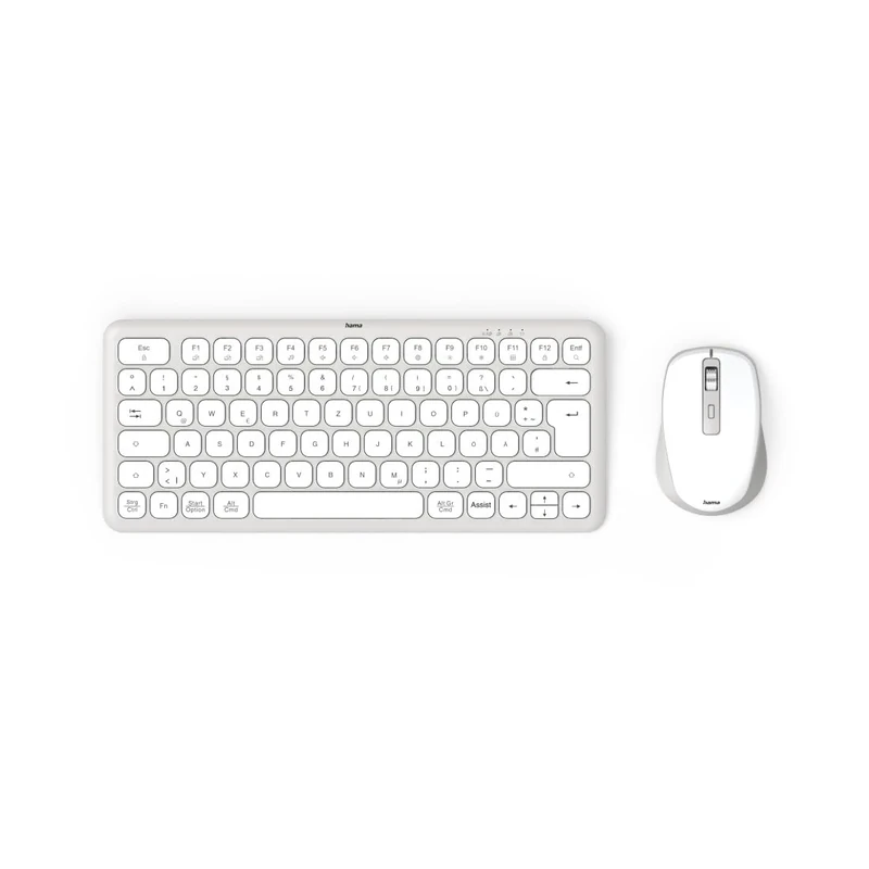 Hama Wireless Keyboard Mouse Set (Multi Device Keyboard and Mouse with Bluetooth/Wireless for PC, Smartphone, Tablet, Small, with Batteries, Quiet Scissor Keys, Multimedia Keys, German QWERTZ Layout)