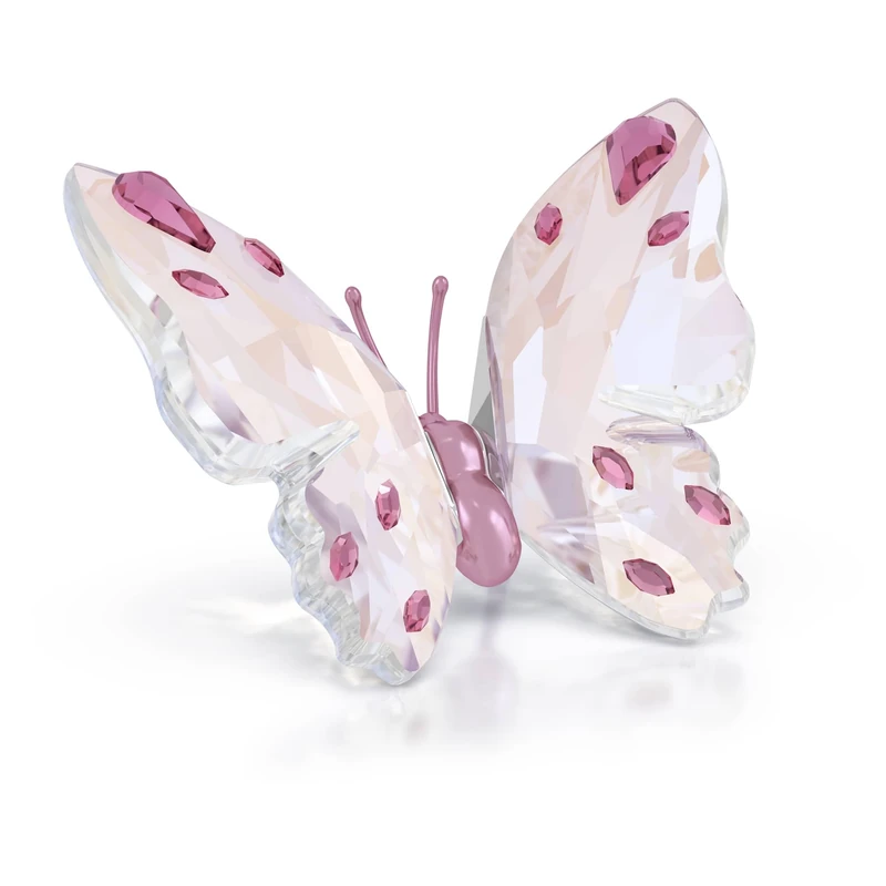 Swarovski Idyllia Butterfly Figurine, Clear Faceted Crystal Butterfly with Pink Crystals and Rose-Tone Lacquered Metal Accents, Part of the Idyllia Collection