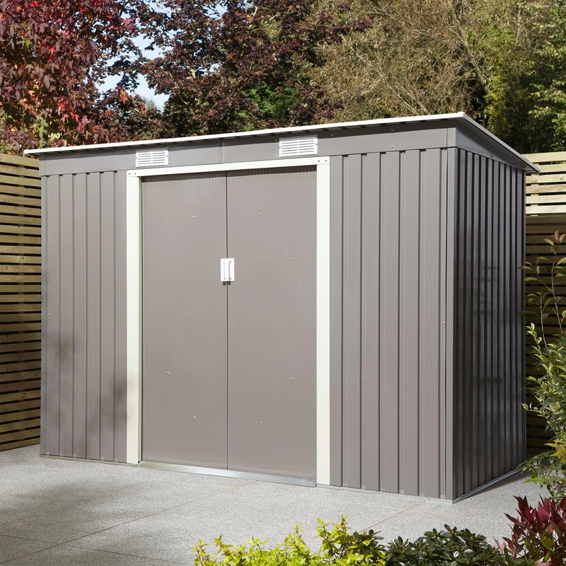 Rowlinson Trentvale 8x4 Metal Pent Shed Light Grey with Foundation Kit & Assembly