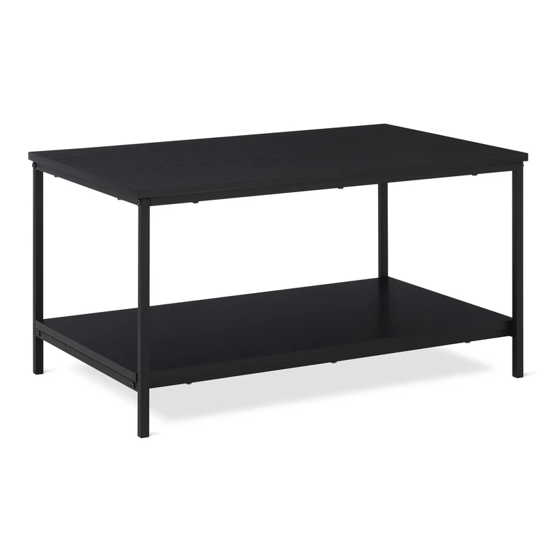 Amazon Basics Coffee Table, Rectangular, with Bottom Shelf, Living Room, Center Table, Modern Style, Black, 50.5 x 80 x 42 cm