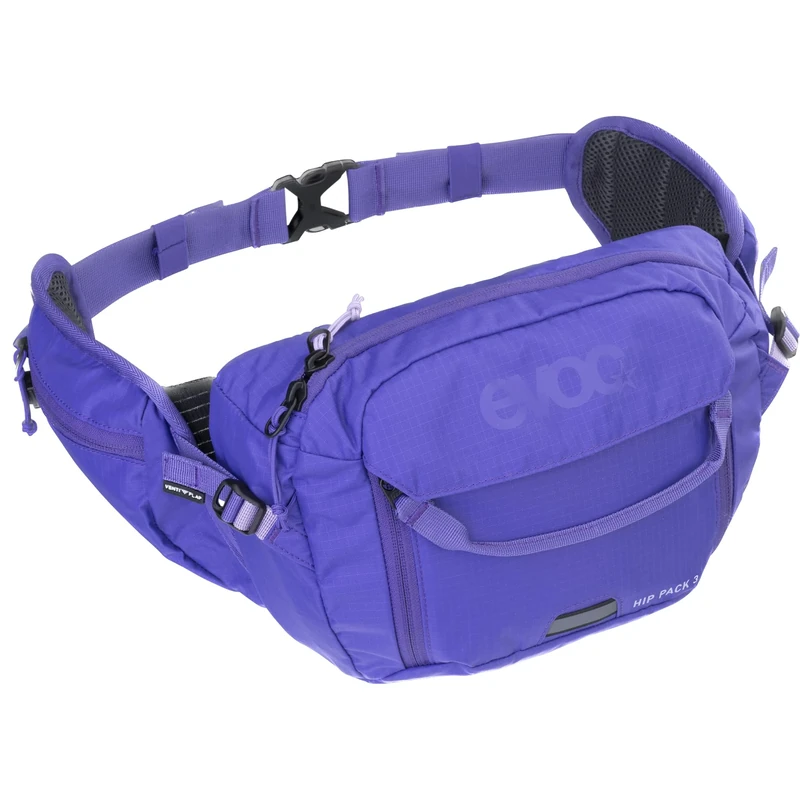 EVOC Hip Pack 3 Hip Bag, Bum Bag (Comfortable Belt Bag with Hydration Bladder Compartment, AIR Flow Contact System, Volume: 3 l), Violet