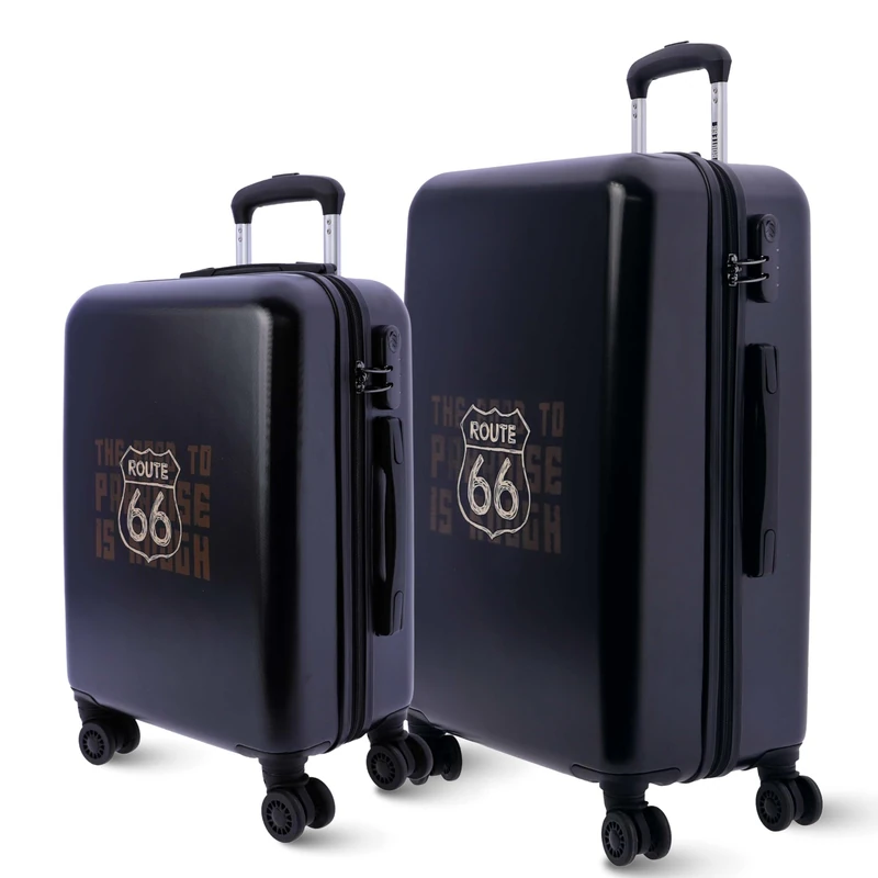 Route 66 Ryannair 55 x 40 x 20 Heavy Duty Airplane Trolley with 4 360° Wheels and Lock, Navy, 66x44x24 cm, Cabin Set + Medium
