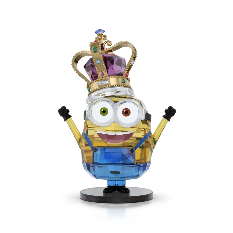Swarovski Minions King Bob Figurine, Multicoloured Faceted Crystal with Chrome-Finished Accents, Black Artificial Leather and Gold-Tone Metal Accents, Part of the Minions Collection