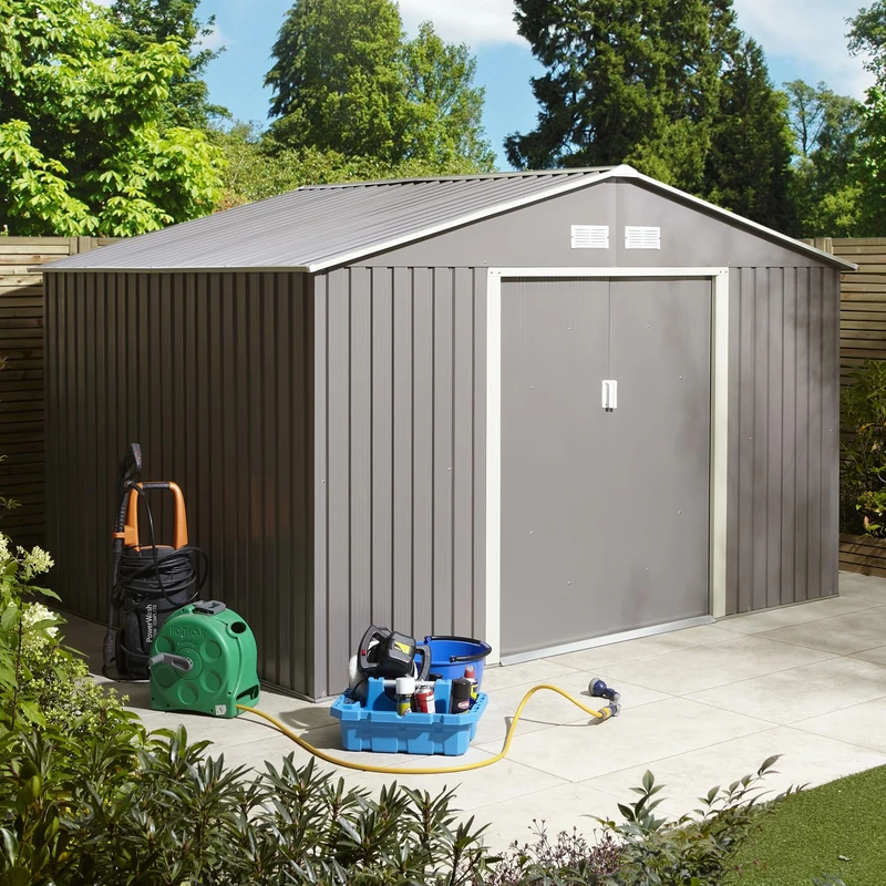 Rowlinson Trentvale 10x8 Metal Apex Shed Light Grey with Foundation Kit & Assembly