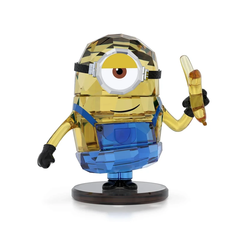 Swarovski Minions Stuart Figurine, Multicoloured Faceted Crystal with Chrome-Finished Accents and Black Artificial Leather, Part of the Minions Collection