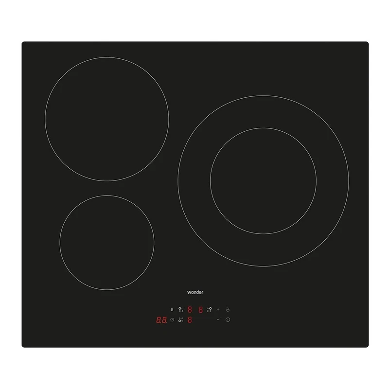 Wonder Placa de Inducción Cristal negro WI3601. Potencia máx. 7200 W, 3 Zonas de Cocción, 9 Niveles de Cocción, Control Táctil, Función Turbo, Bloqueo y Autodesconexión de Seguridad