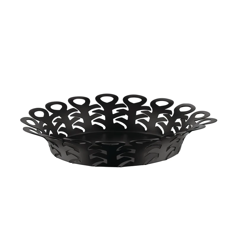Alessi Vimini BM21/25 B, Perforated Design Basket, in Colored Steel with Epoxy Resin, Diameter 27cm, Black