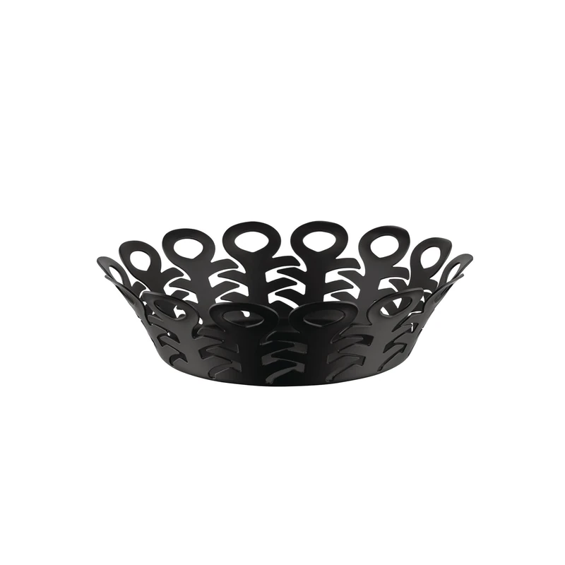 Alessi Vimini BM21/21 B, Perforated Design Basket, in Steel Colored with Epoxy Resin, Diameter 22 cm, Black