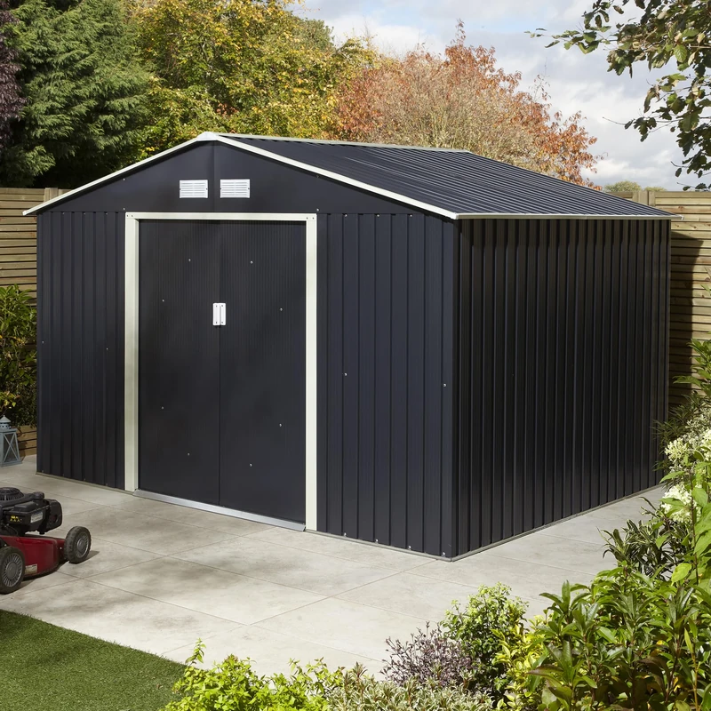 Rowlinson Trentvale 10x8 Metal Apex Shed Dark Grey with Foundation Kit