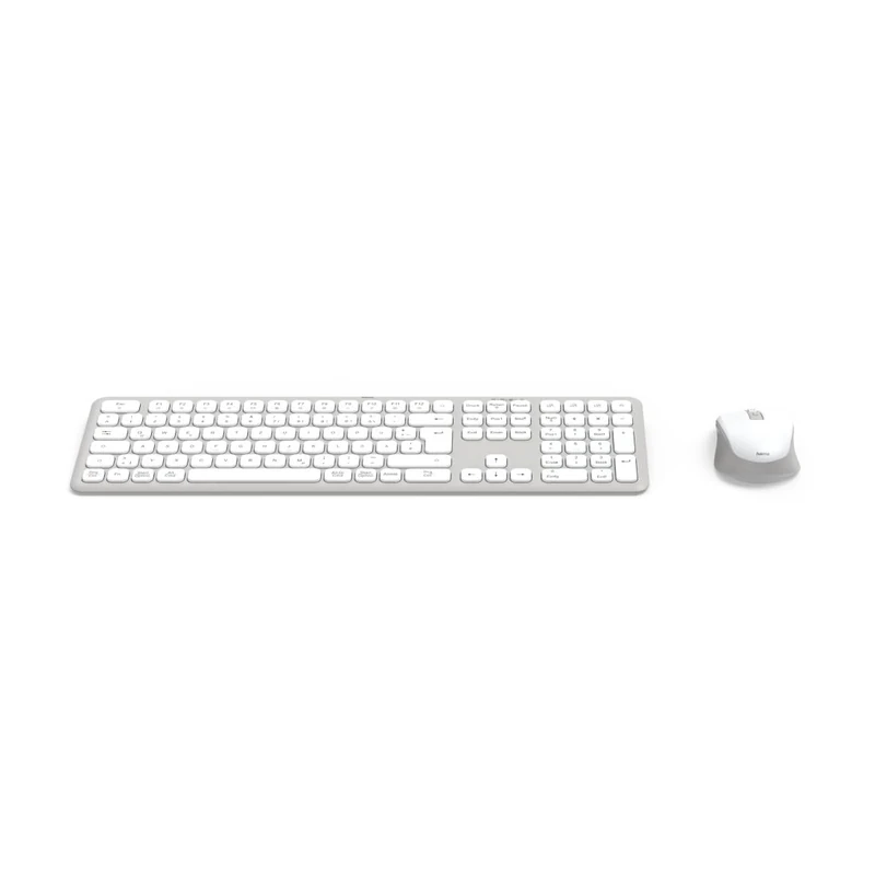 Hama Wireless Keyboard Mouse Set (Multi-Device 2.4 GHz via USB Receiver + 2 x Bluetooth for PC, Laptop, Tablet, 10 m Range, German QWERTY Layout, No Click Noise, Battery Operated) White