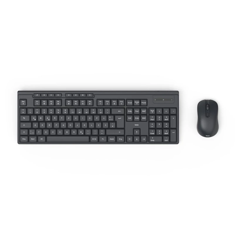 Hama Wireless Keyboard Mouse Set (Wireless Keyboard with Mouse, with Battery, Ergonomic Typing Feel, Quiet Keys, USB Receiver, Mouse with DPI Switch, Multimedia Keys, German QWERTZ Layout) Black