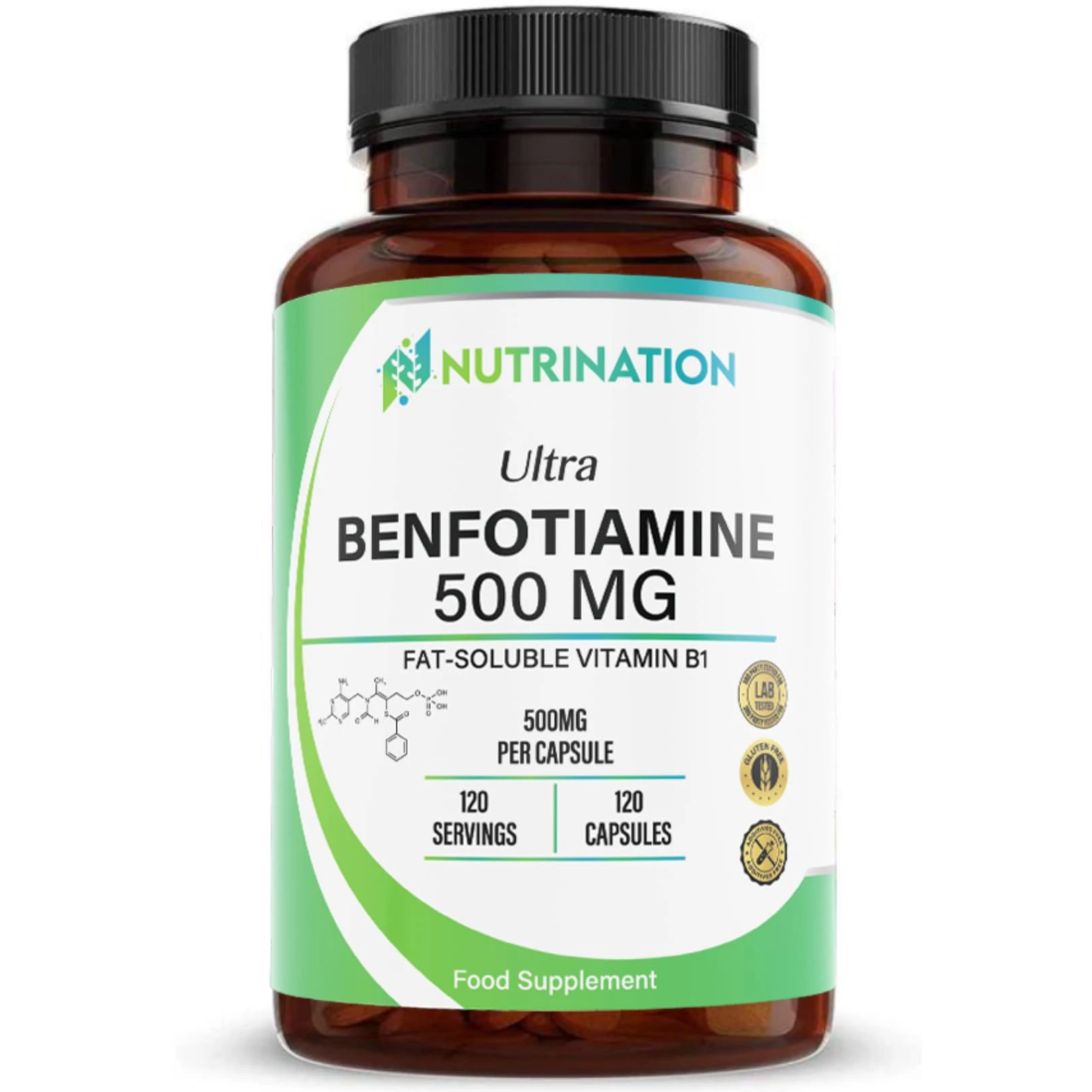 Benfotiamine 500mg x 120 Capsule | 4 Months Supply | Fat Soluble Vitamin B1 (Thiamine) for Nerve Health & Cognitive Enhancement | Vegan, Non-GMO & Gluten Free | Zero Additives | Third Party Lab Tested