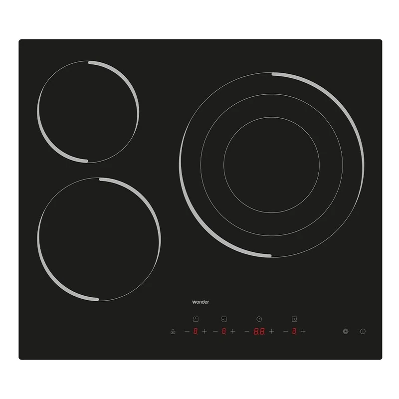 Wonder Placa Vitrocerámica Cristal negro WV3602. Potencia máx. 6200 W, 3 Zonas de Cocción, 9 Niveles de Cocción, Control Táctil, Bloqueo y Autodesconexión de Seguridad