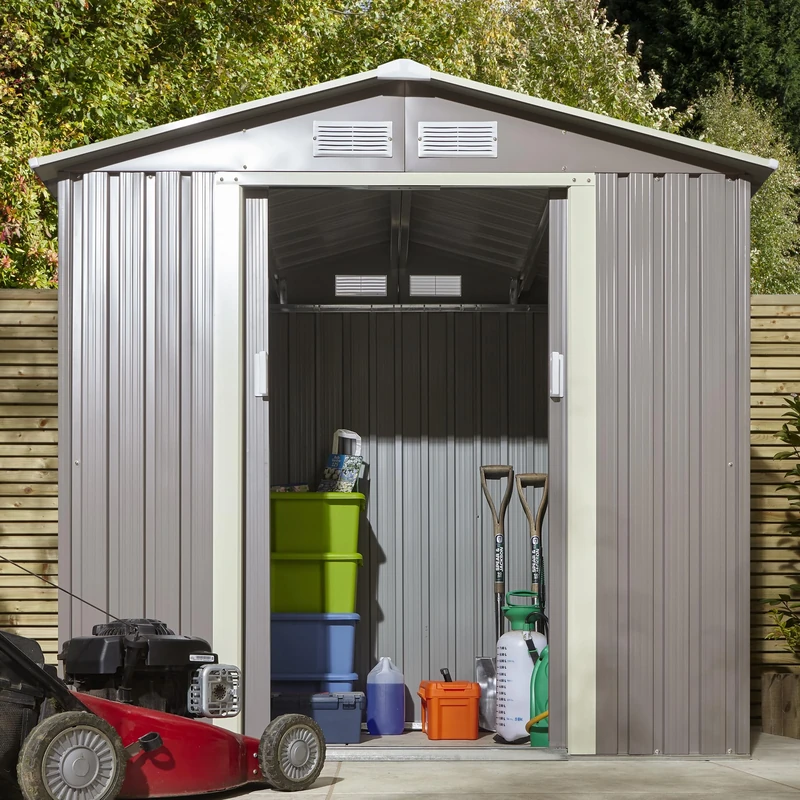 Rowlinson Trentvale 6x4 Metal Apex Shed Light Grey with Foundation Kit