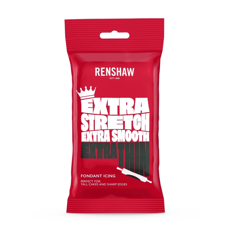 Renshaw Black Extra Stretch, Smooth & Thin Fondant Icing, 250 g (Pack of 1) - Ready to Roll Icing for Cakes