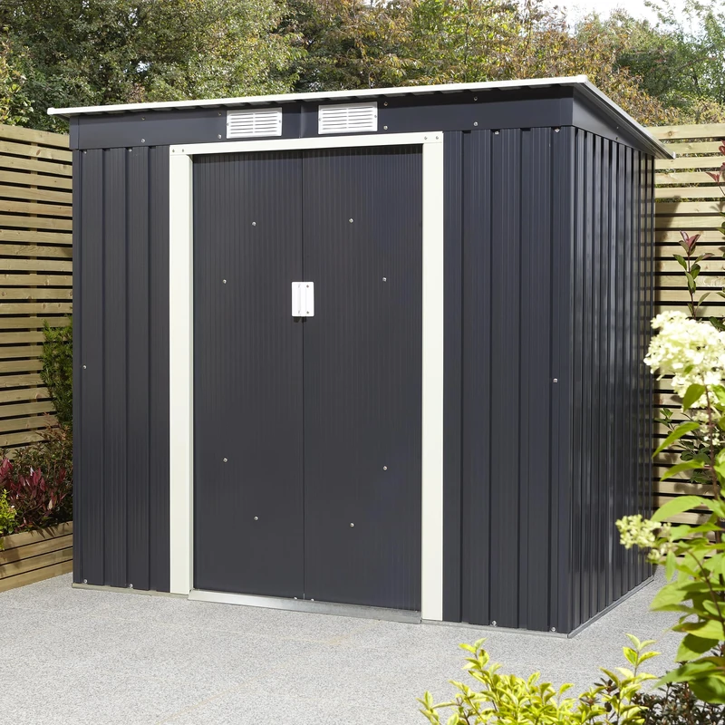 Rowlinson Trentvale 6x4 Metal Pent Shed Dark Grey with Foundation Kit
