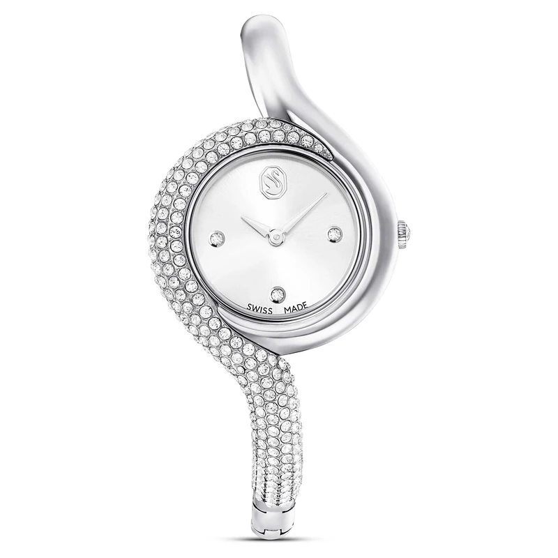 Swarovski Dextera Asymmetric Watch, Swiss-Made & Water-Resistant Stainless Steel Watch in a Silver-Tone Finish with Clear Crystals and Metal Bracelet Strap, Part of The Dextera Collection