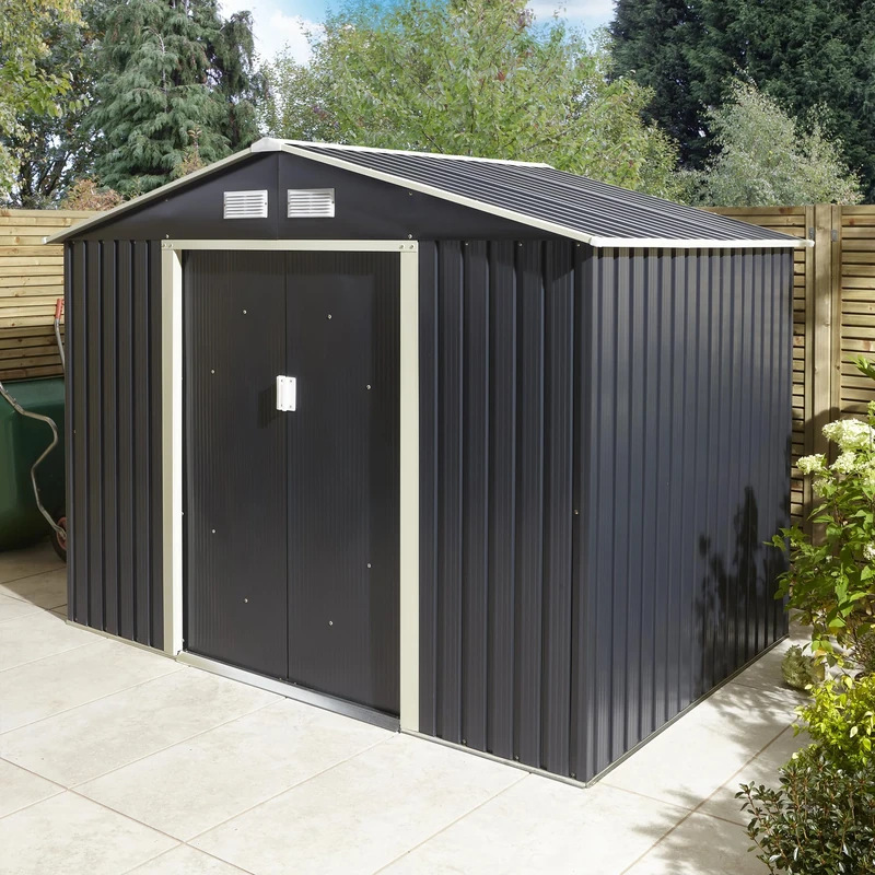 Rowlinson Trentvale 8x6 Metal Apex Shed Dark Grey with Foundation Kit & Assembly