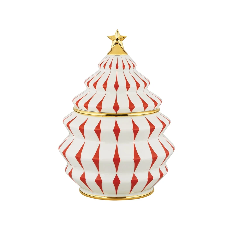 Alessi Delight NZ02, Christmas Cookie Container, in Porcelain, Red, White and Gold