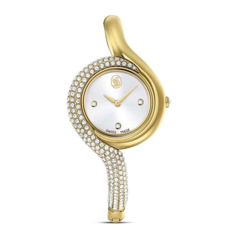 Swarovski Dextera Asymmetric Watch, Swiss-Made & Water-Resistant Stainless Steel Watch in a Gold-Tone Finish with Clear Crystals and Metal Bracelet Strap, Part of The Dextera Collection