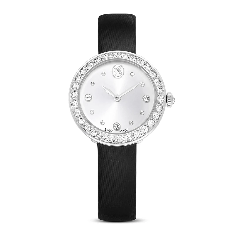 Swarovski Matrix Tennis Watch, Swiss-Made & Water-Resistant Stainless Steel Wristwatch in a Silver-Tone Finish with Clear Crystals and Black Leather Strap, Part of The Matrix Collection - Image 1