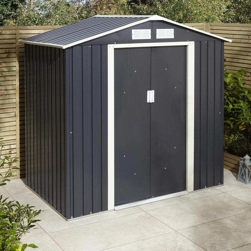 Rowlinson Trentvale 6x4 Metal Apex Shed Dark Grey with Foundation Kit & Assembly
