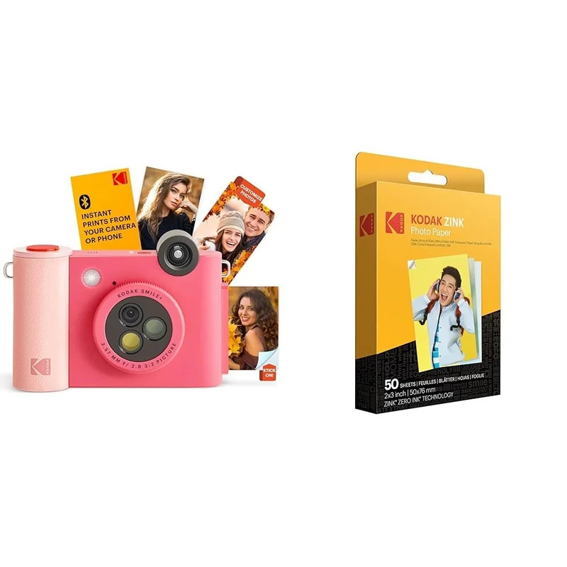 KODAK Smile+ 2-in-1 Digital Instant Print Camera & Wireless Bluetooth Photo Printer + KODAK 2"x3" Premium Photo Paper (50 Sheets)