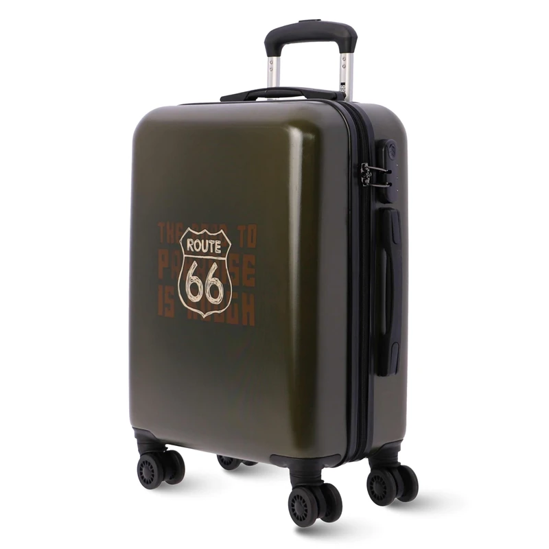 Route 66 Cabin Travel Suitcase 55x40x20 - 33L - Airline Compatible - Lightweight & Hard Carry Case - 4 Wheels, Khaki