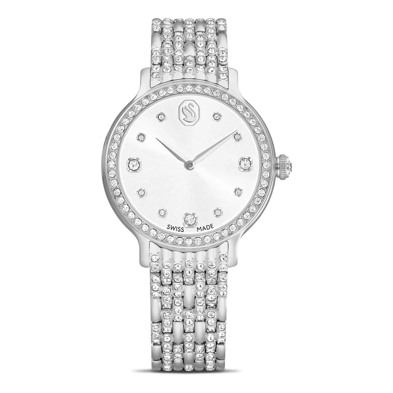 Swarovski Imber Watch, Swiss-Made & Water-Resistant Stainless Steel Wristwatch in a Silver-Tone Finish with Clear Crystals and Metal Bracelet Strap, Part of The Imber Collection