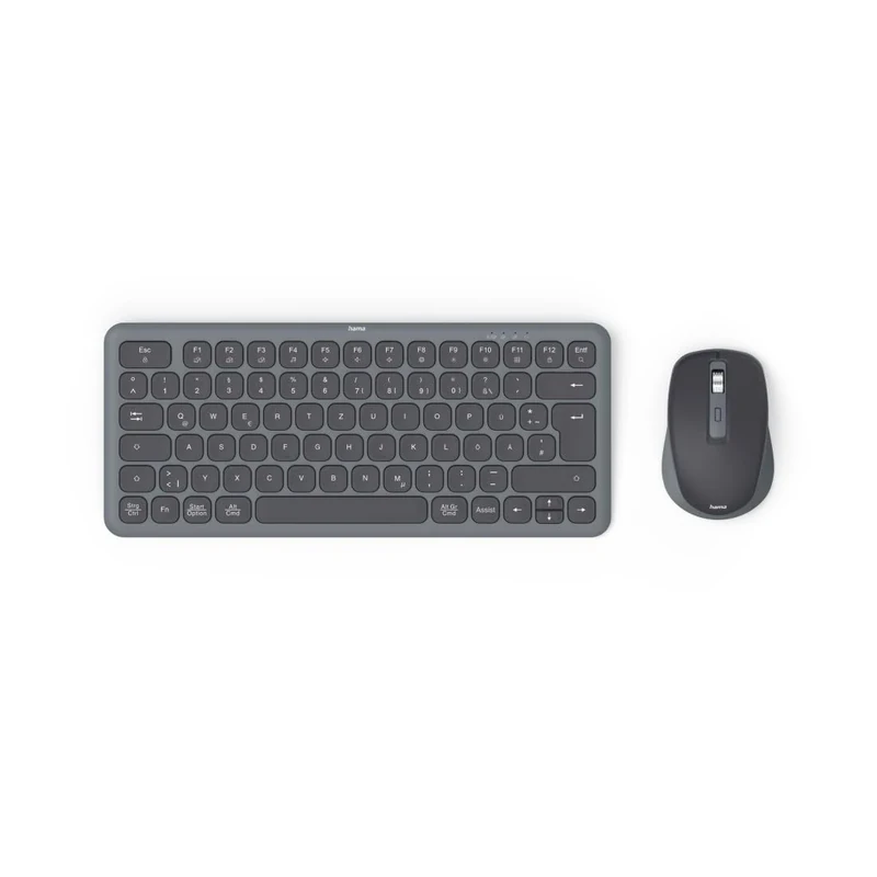 Hama Wireless Keyboard Mouse Set (Multi Device Keyboard and Mouse with Bluetooth/Wireless for PC, Smartphone, Tablet, Small, with Batteries, Quiet Scissor Keys, Multimedia Keys, German QWERTZ Layout)