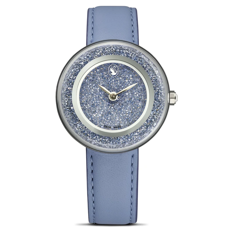 Swarovski Crystalline Lustre Watch, Swiss-Made & Water-Resistant Stainless Steel Wristwatch with Blue Crystals and Blue Italian Calfskin Leather Strap, Part of The Crystalline Collection