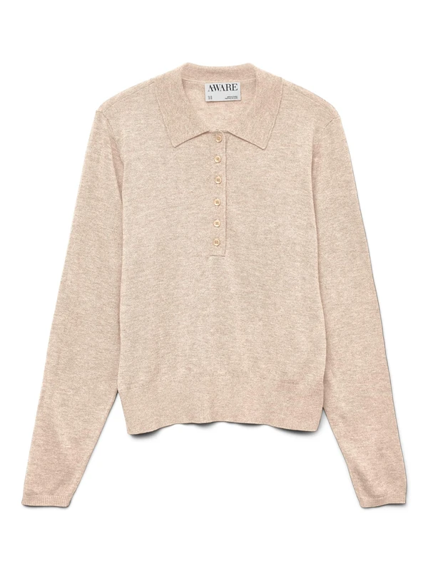 VERO MODA Women's Awsikita LS O-Neck Polo Knit Noos, Natural Melange, XS