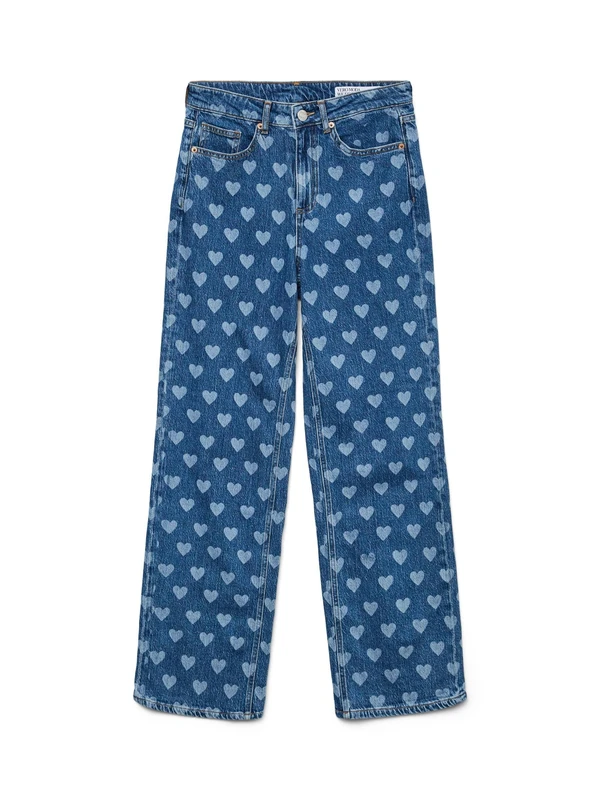 VERO MODA Women's Vmtessa Hr Wide Jeans Print Ga, Medium Blue (Medium Blue Denim), 32W x 32L