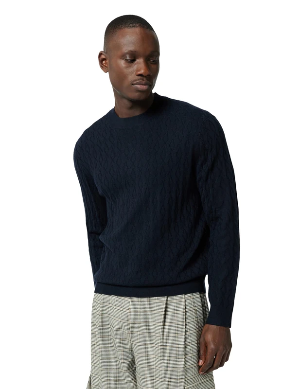 Armani Exchange Men's Essential Long Sleeve Monogram Logo Texture Pullover Sweater, Blue, M, deep Navy, M