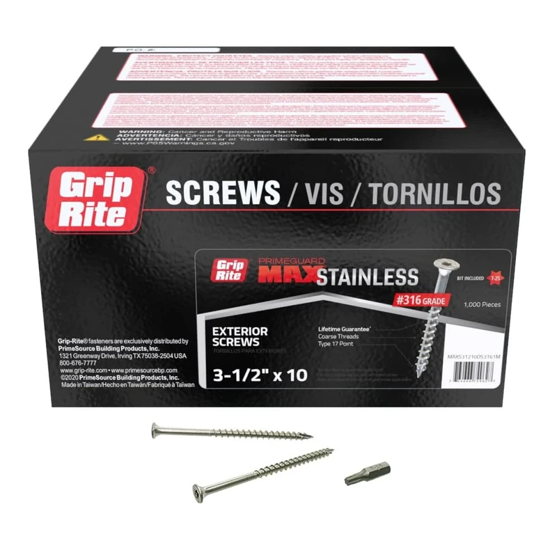 Grip-Rite MAXS31210DS3161M #10 x 3-1/2" MAX Stainless Exterior Screws, 1M