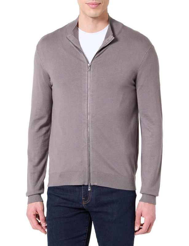 Armani Exchange Men's Essential, Long Sleeve Zip Closure Cardigan Sweater, Grey, L, Dark Gull Gray, L