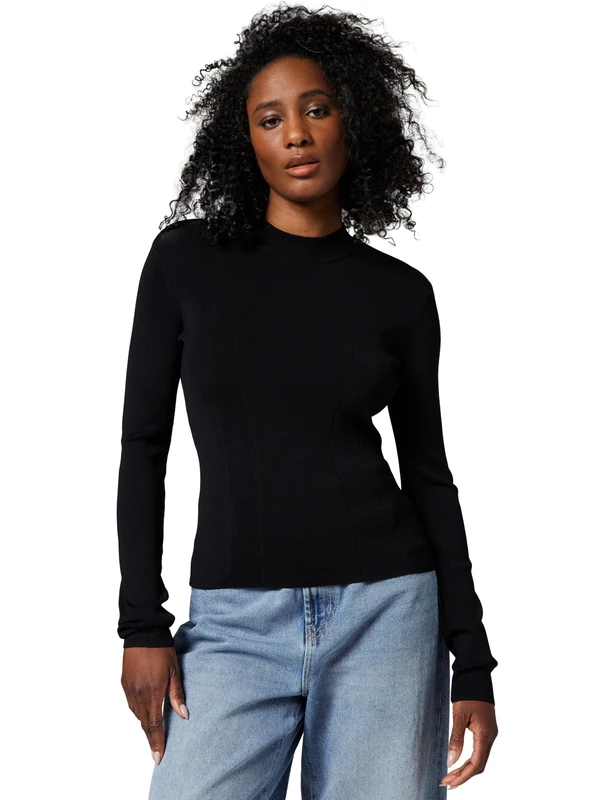 Armani Exchange Women's Sustainable, Long Sleeve Slim Fit, Sweater, Black, L, Black, L