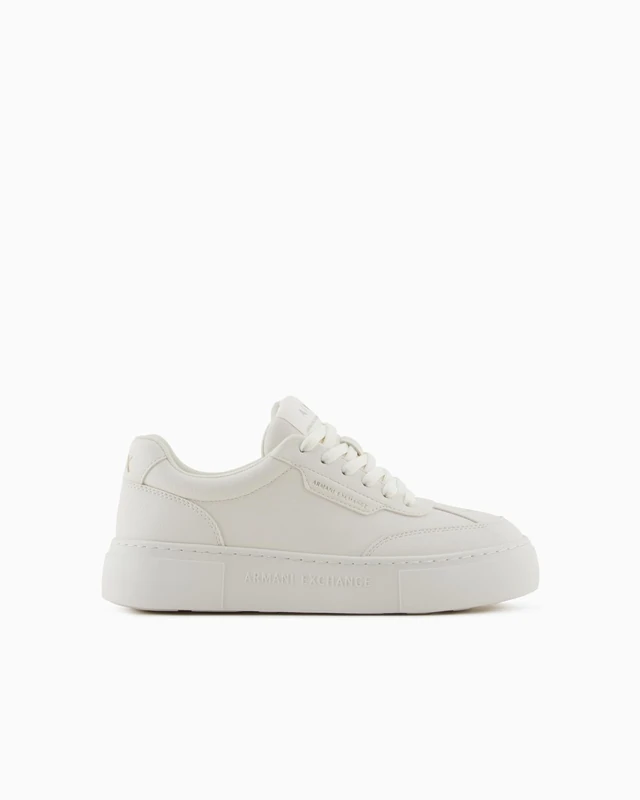 Armani Exchange Women's Kurt Low Cut Platform Sole Trainers, Off White, 5.5 UK