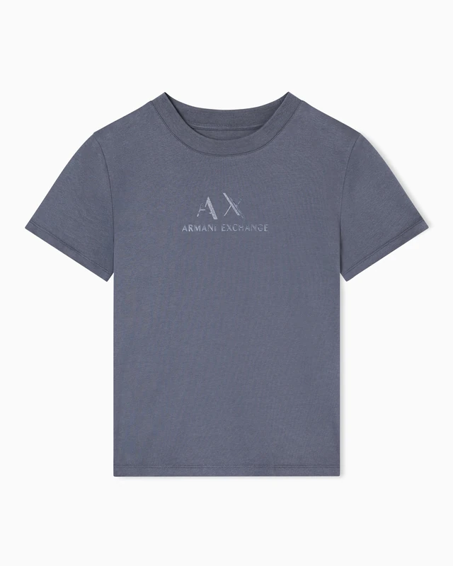 Armani Exchange Women's Short Sleeve Front Logo Print Regular Boxy Fit T-Shirt, Grey, XL, Chill Steel, XL - Image 1