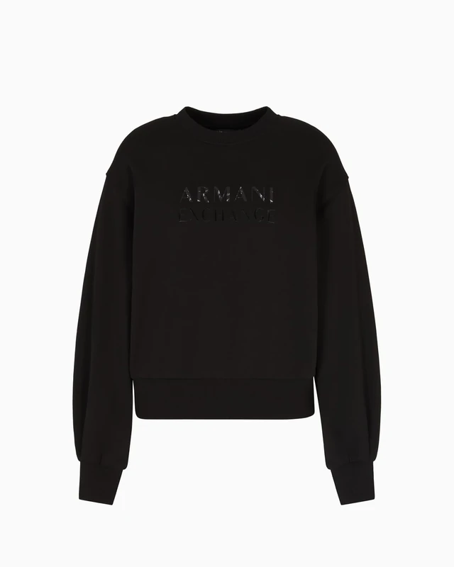 Armani Exchange Women's Cuffed Sleeve Front Logo Round Collar, Sweatshirt, Black, XS, Black, XS