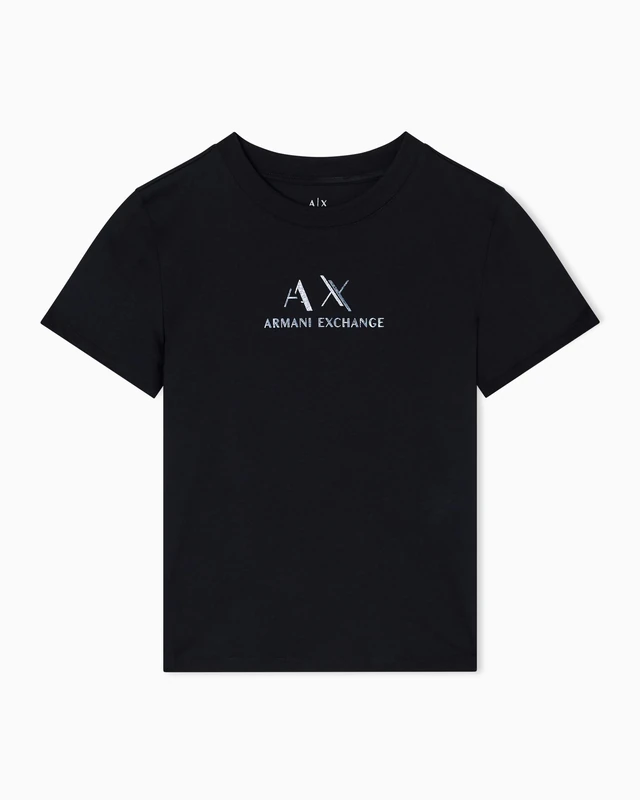 Armani Exchange Women's Regular Boxy Chest Logo Tee T-Shirt, Black, XS