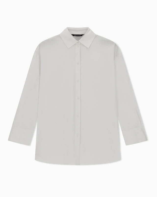 Armani Exchange Women's Over Sleeve Tone on Tone Logo Texture Shirt, White, M, White (Optic White), M
