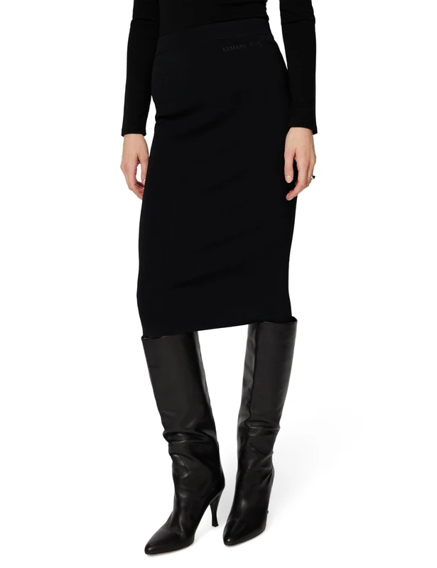 Armani Exchange Women's Below Knee, Side Logo Lettering Slim Fit, Skirt, Black, L, Black, L